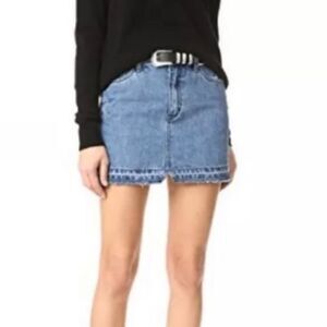 Free People UO Raw Hem Distressed Cut Off Denim 5 Pocket Jean Mini Skirt 2